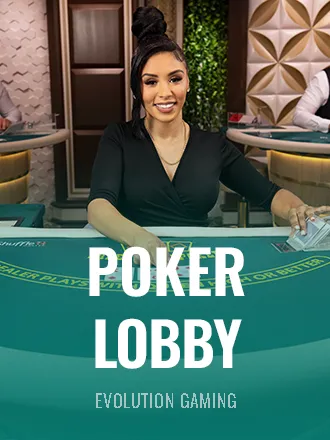 Evolution poker lobby thumbnail with a dealer shuffling